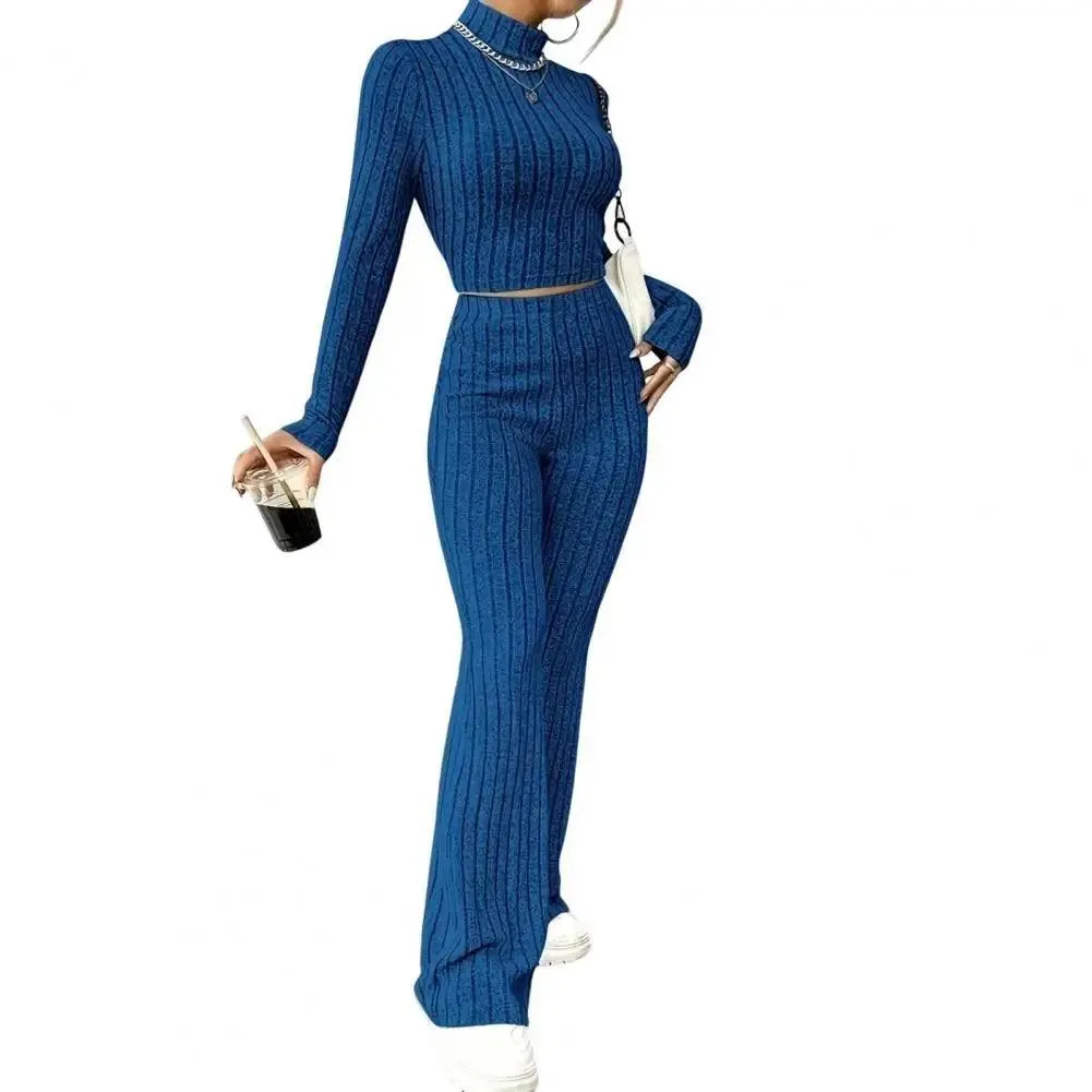 2-Piece Women’s  Half-High Collar Sweatshirt Slim Fit Sport Outfit Flare Pants