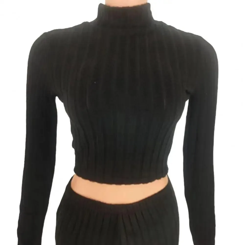 2-Piece Women’s  Half-High Collar Sweatshirt Slim Fit Sport Outfit Flare Pants