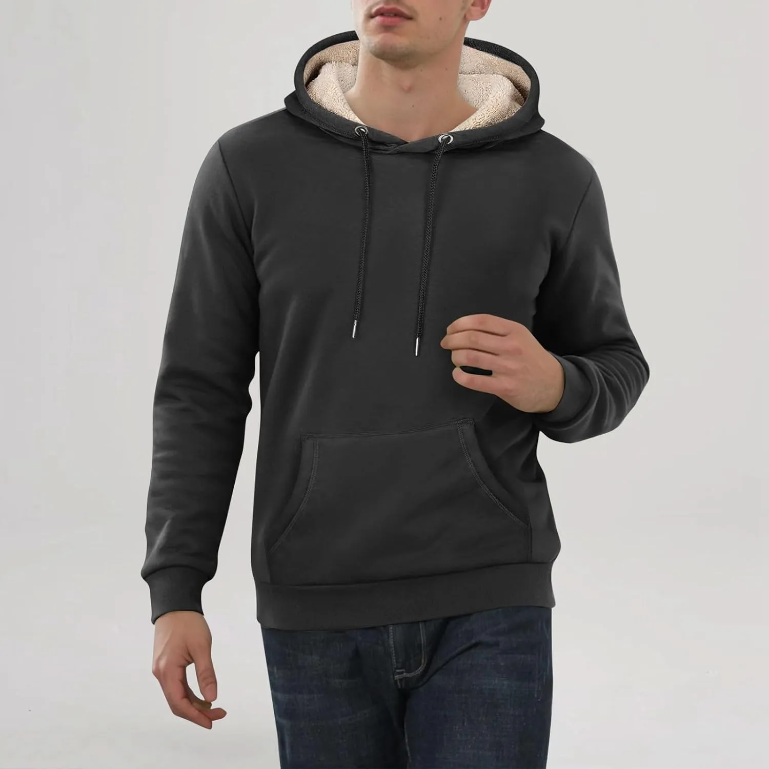 ADHOWBEW Mens Thermal Long Sleeve Thick Sweatshirts Pullover Sherpa Lined Heavy Weight Cold Weather Fleece Hoodies