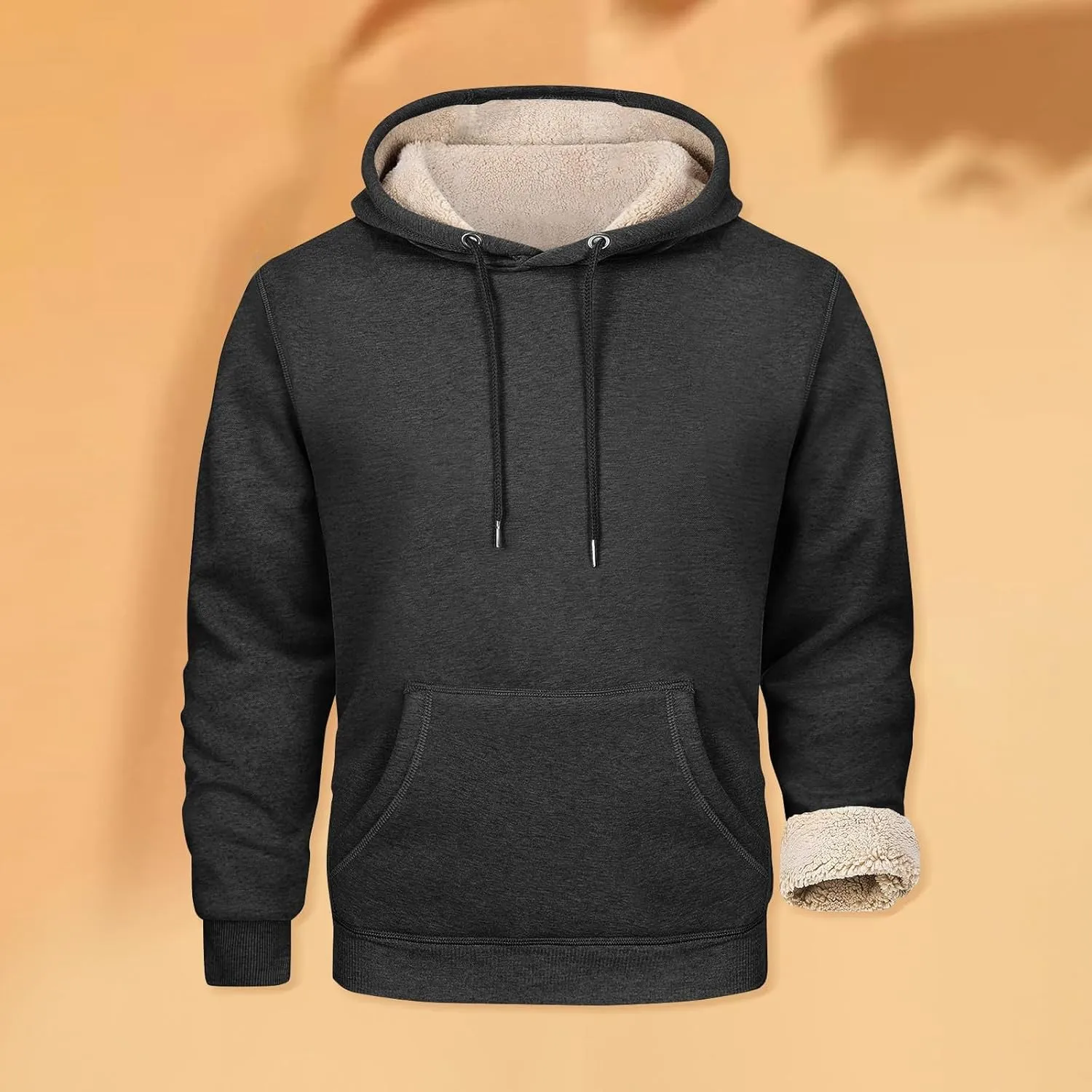 ADHOWBEW Mens Thermal Long Sleeve Thick Sweatshirts Pullover Sherpa Lined Heavy Weight Cold Weather Fleece Hoodies