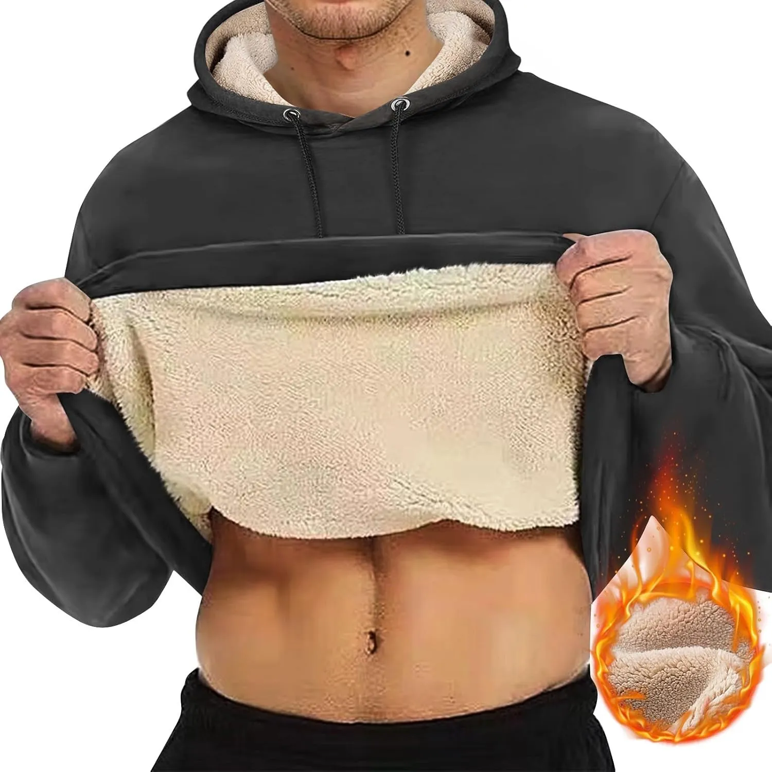ADHOWBEW Mens Thermal Long Sleeve Thick Sweatshirts Pullover Sherpa Lined Heavy Weight Cold Weather Fleece Hoodies