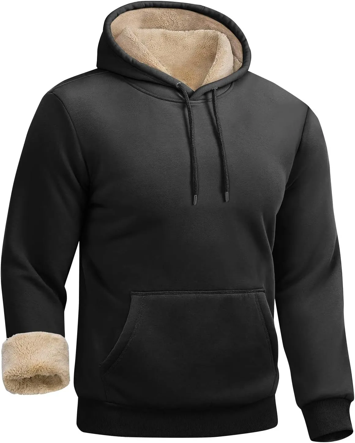 ADHOWBEW Mens Thermal Long Sleeve Thick Sweatshirts Pullover Sherpa Lined Heavy Weight Cold Weather Fleece Hoodies