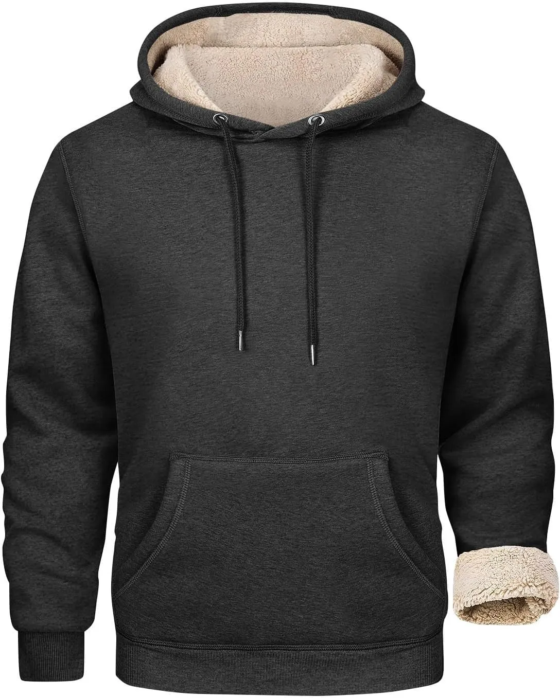 ADHOWBEW Mens Thermal Long Sleeve Thick Sweatshirts Pullover Sherpa Lined Heavy Weight Cold Weather Fleece Hoodies