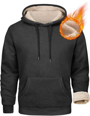 ADHOWBEW Mens Thermal Long Sleeve Thick Sweatshirts Pullover Sherpa Lined Heavy Weight Cold Weather Fleece Hoodies