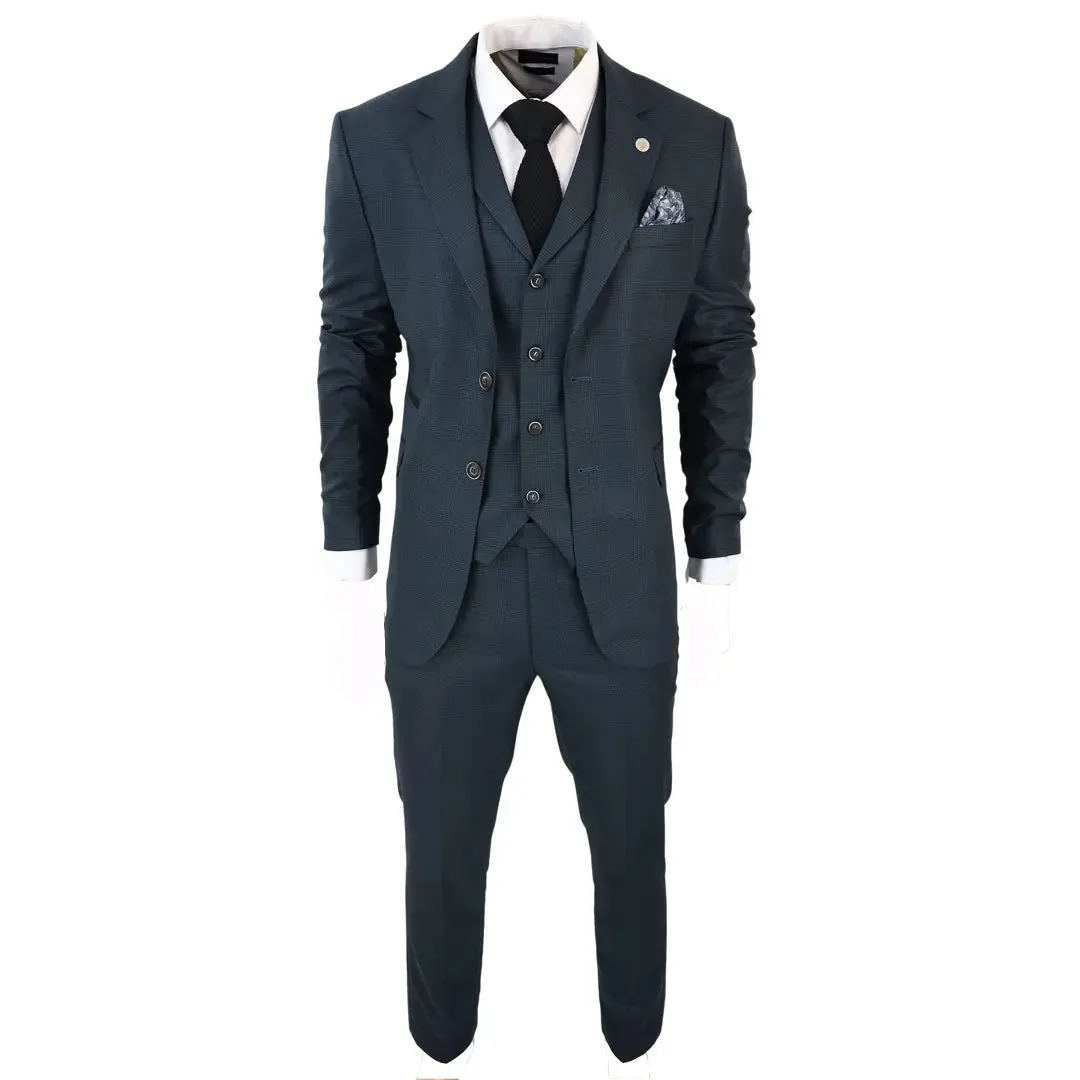 AK-07 - Men's 3 Piece Olive Check Suit