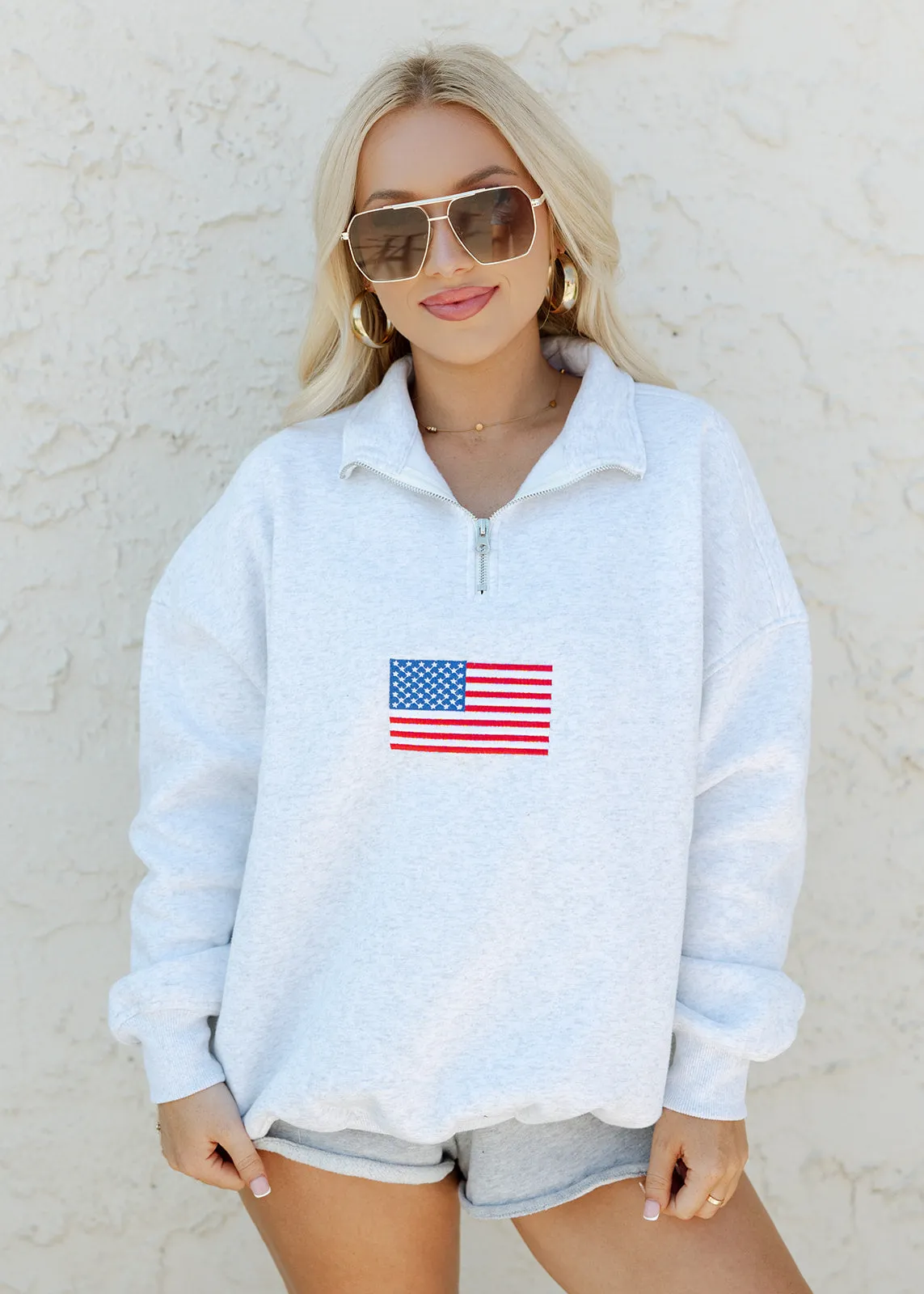 American Flag Quarter Zip Pullover