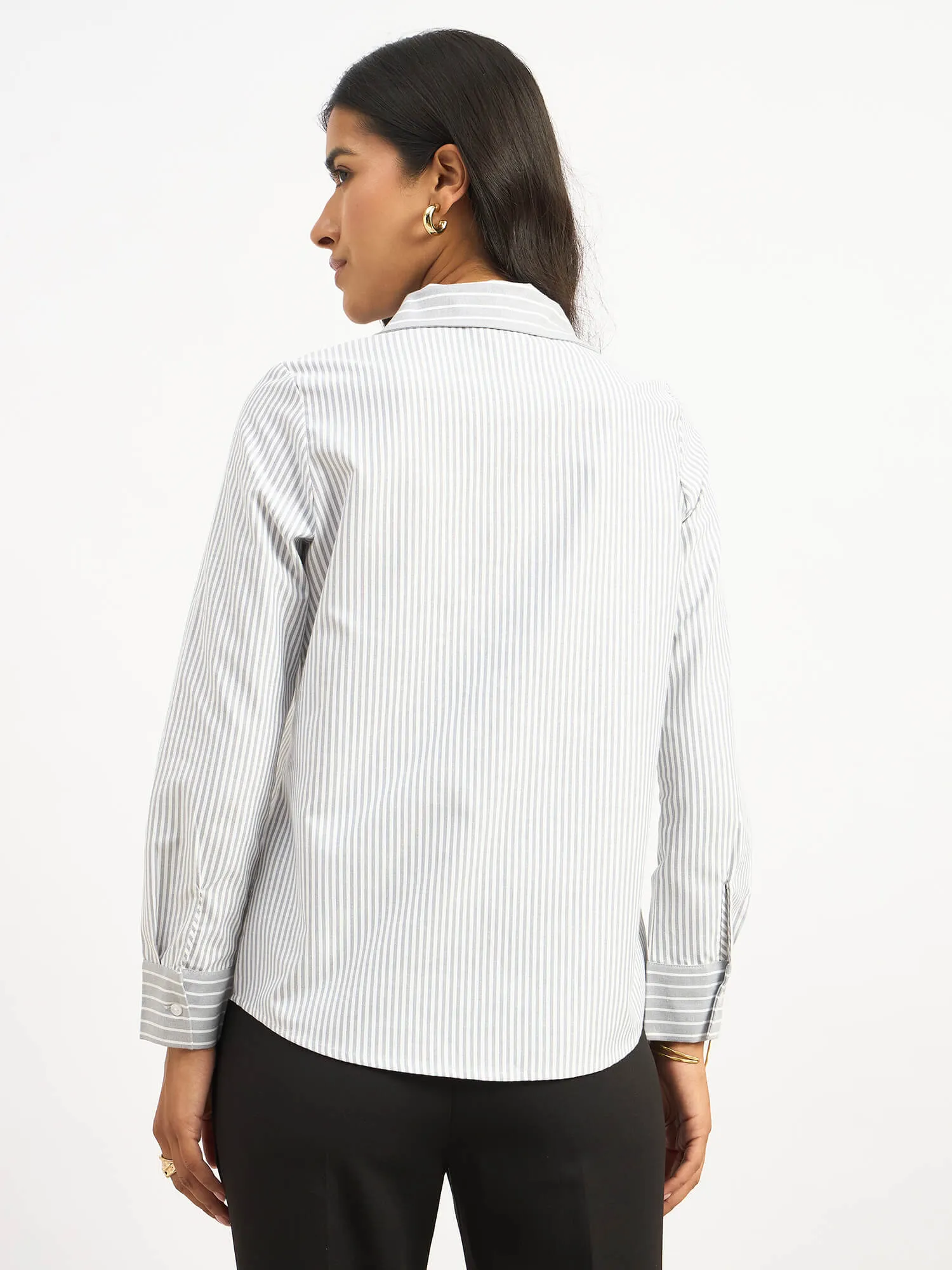 Anetta Contrast Striped Shirt - Grey & White