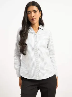 Anetta Contrast Striped Shirt - Grey & White
