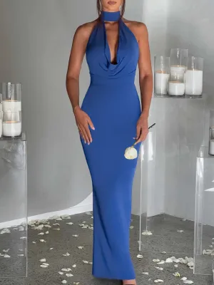 Backless Lace Up Back Sleeveless Maxi Dress