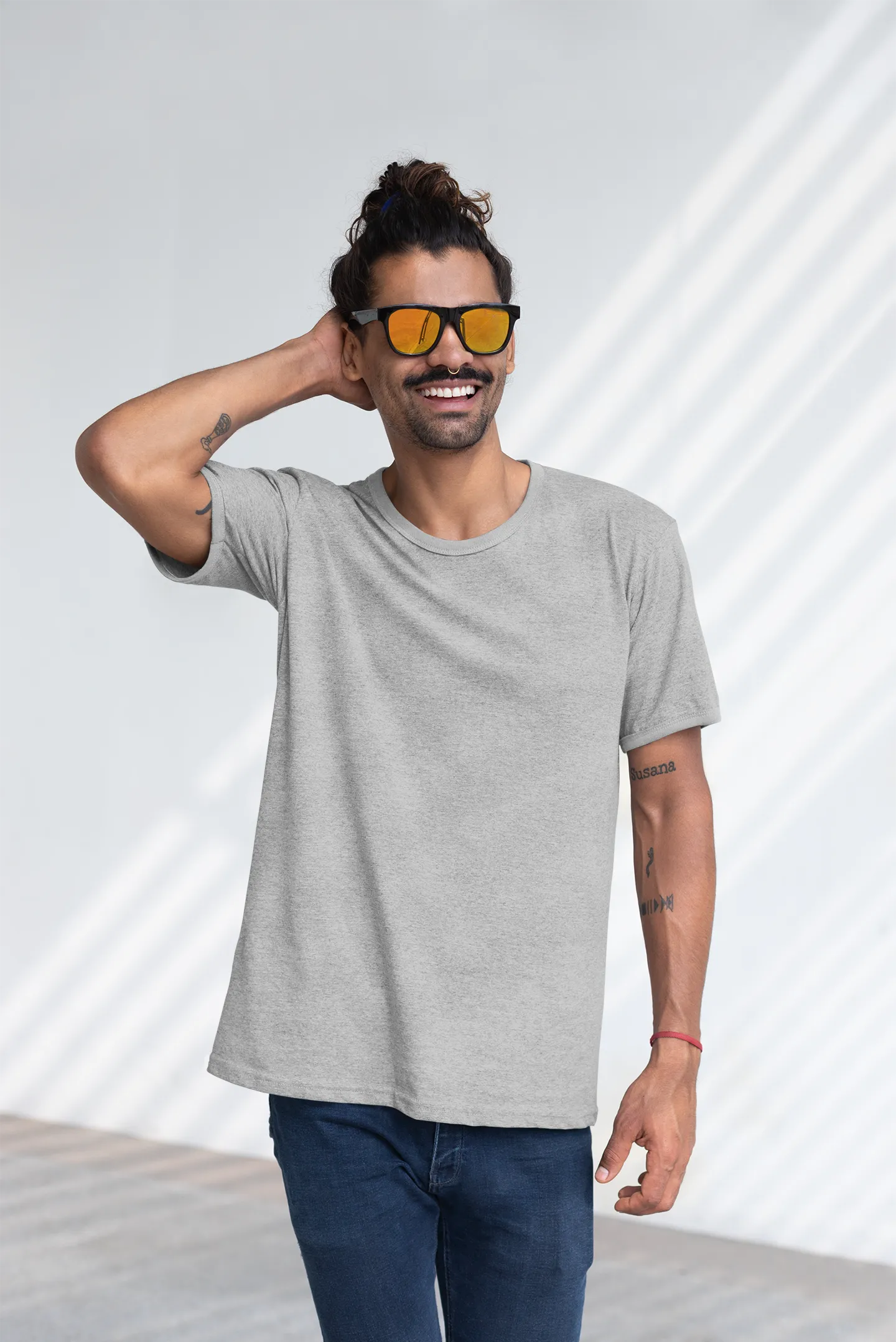 BASIC HEATHER GREY HALF-SLEEVE T-SHIRTS