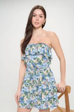 Berry Floral Tube Top Mini Dress with Ruffles - Trendy Outfit