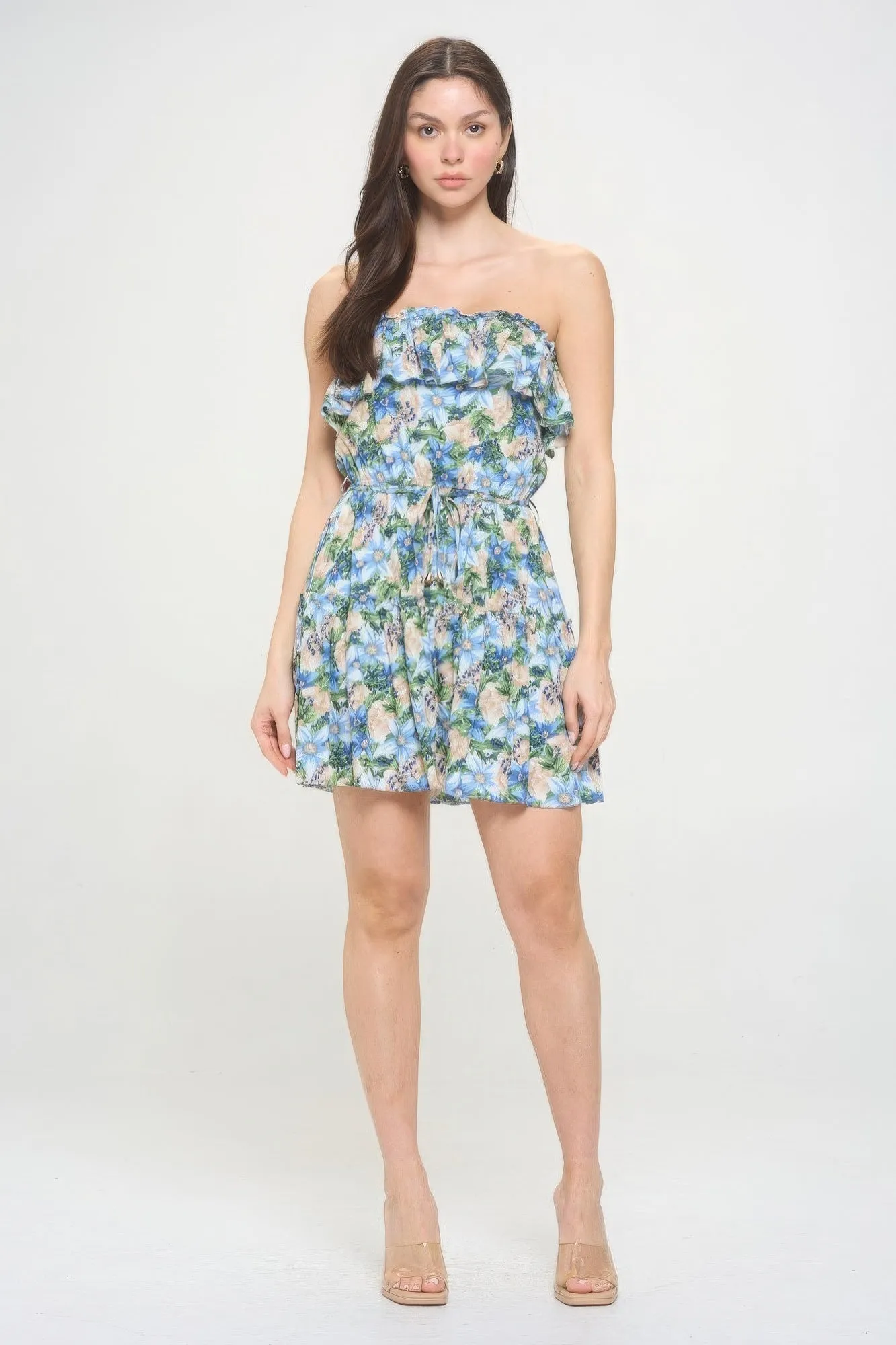 Berry Floral Tube Top Mini Dress with Ruffles - Trendy Outfit