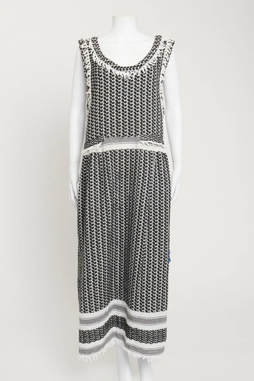 Black And White Woven Midi Dress