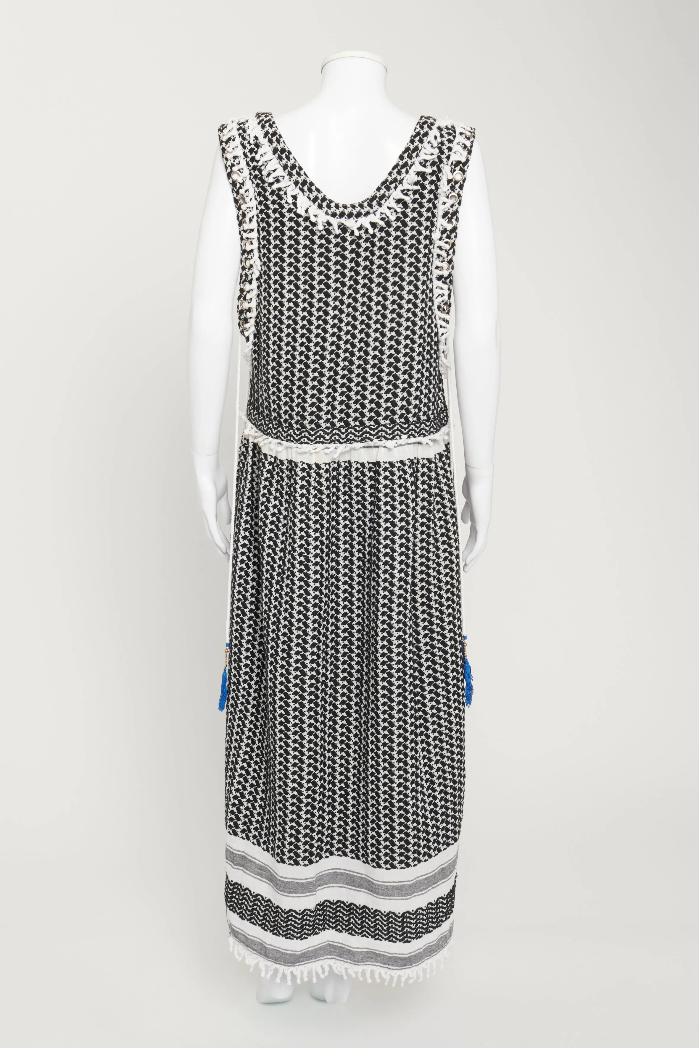 Black And White Woven Midi Dress