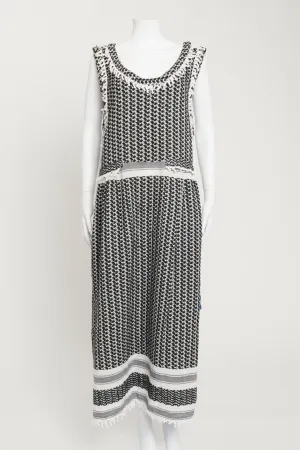 Black And White Woven Midi Dress