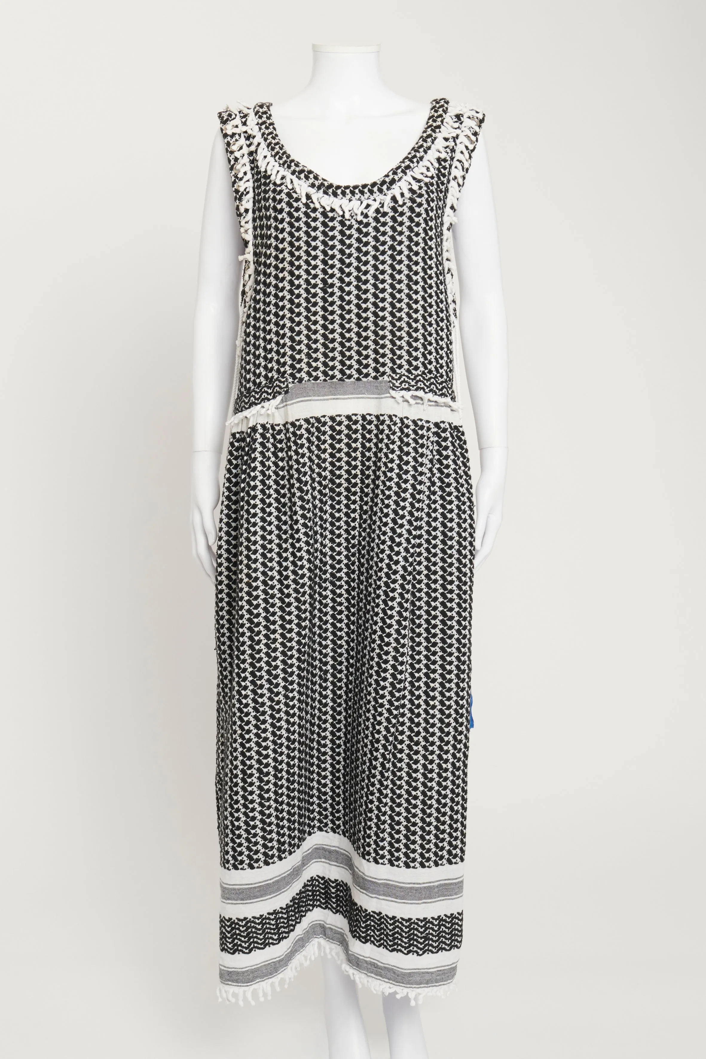 Black And White Woven Midi Dress