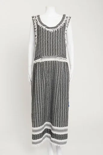 Black And White Woven Midi Dress