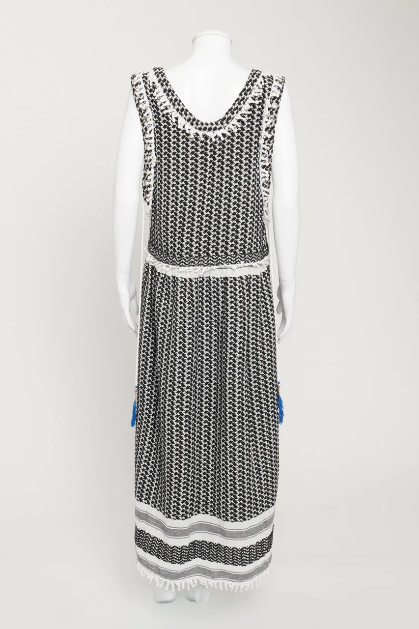 Black And White Woven Midi Dress