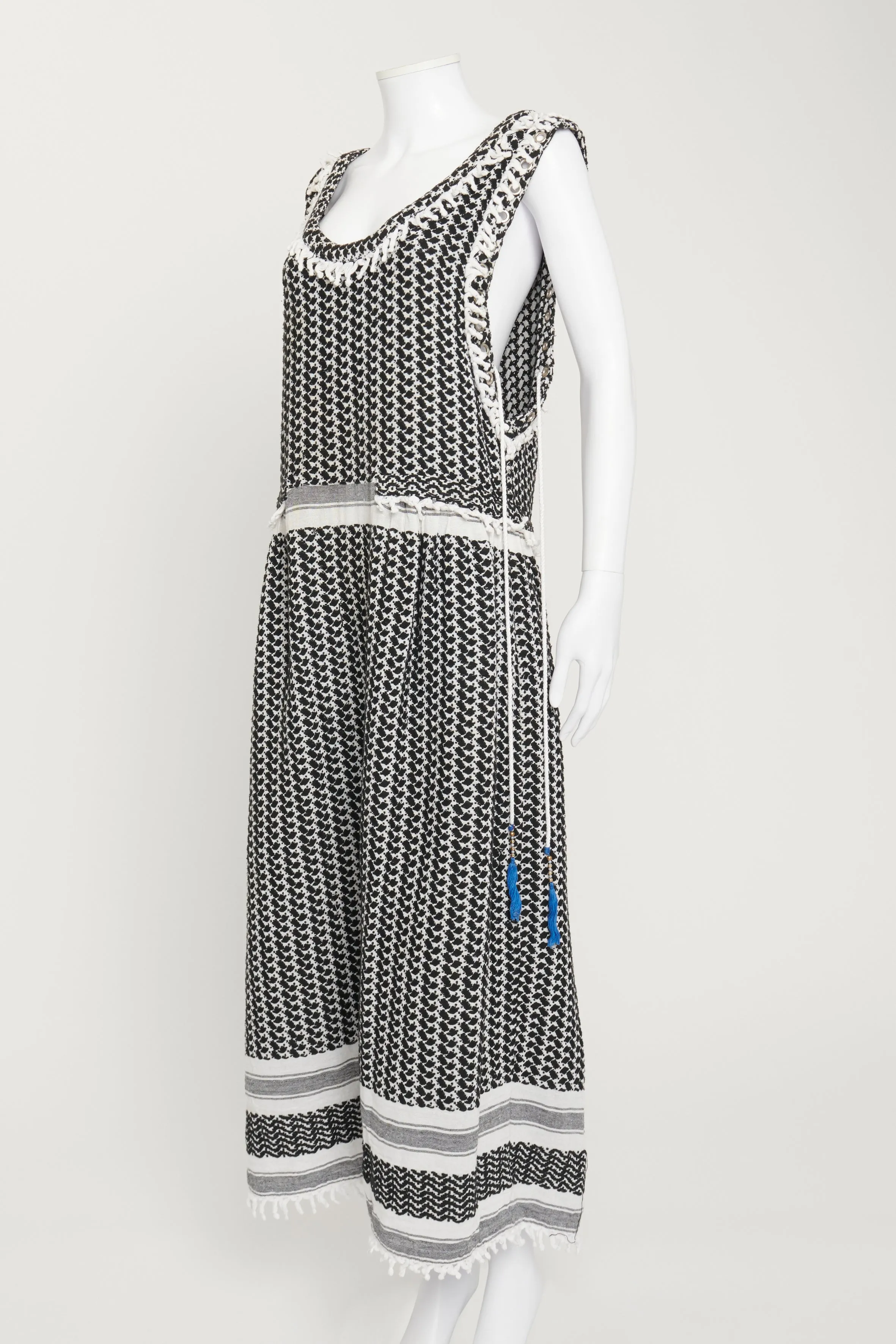 Black And White Woven Midi Dress