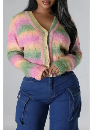 Blushing Bloom Button-Up Crop Cardigan Sweater