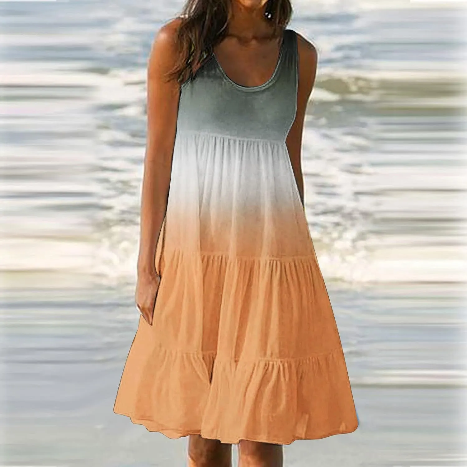 Boho Summer Dresses for Women Plus Size Cute Petite Beach Dress Plus Size Sleeveless Sundresses Flowy Midi Dress