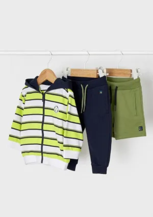 boys stripe zip hoodie, jogger & short
