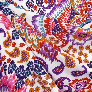 Brushstroke Mosaic Floral Rayon Challis White/Pink SY