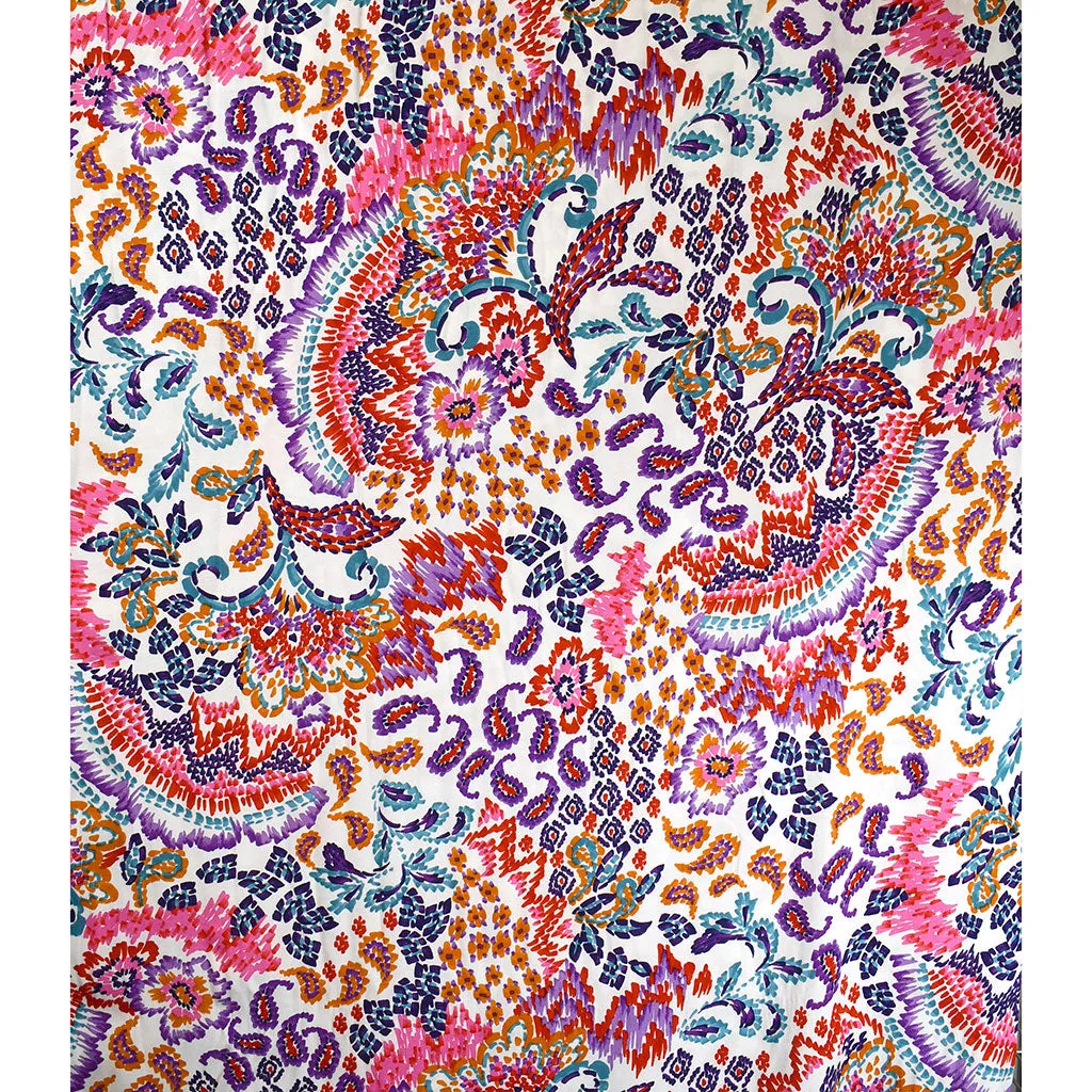 Brushstroke Mosaic Floral Rayon Challis White/Pink SY