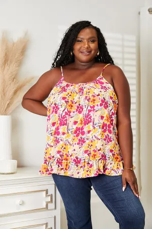 Cheerful Garden Floral Scoop Neck Ruffle Hem Cami