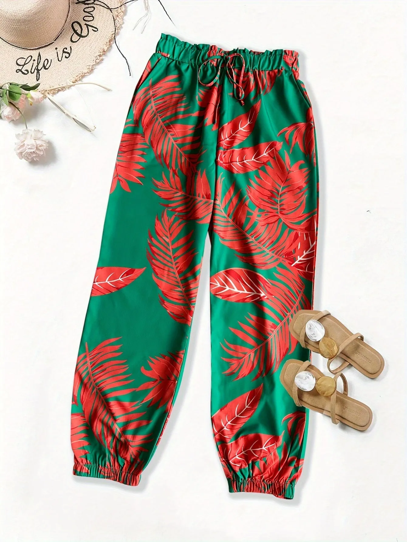 Chic and Durable Floral Print Baggy Joggers: Comfortable, Easy-Care Women's Pants with Pockets for All Seasons