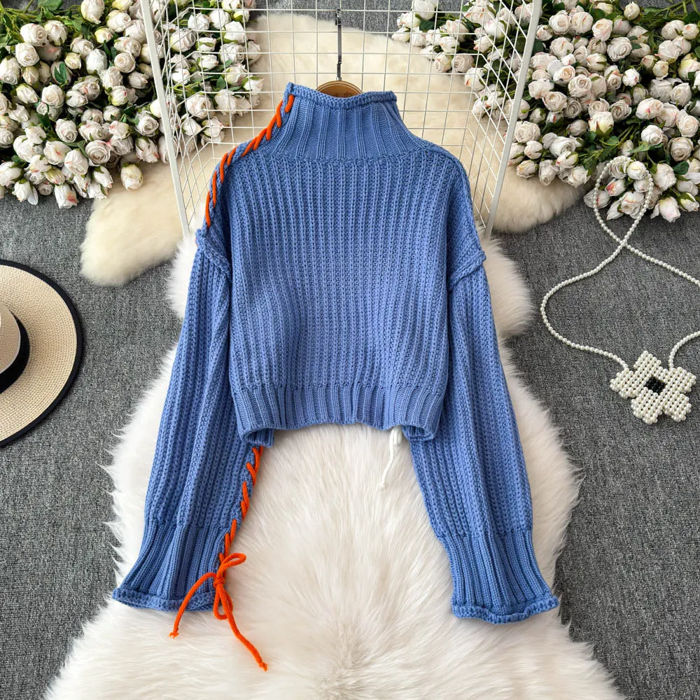 Chic Solid Color Drawstring Sweater