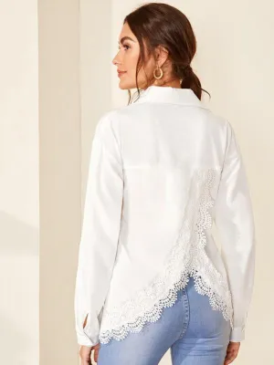 Contrast Guipure Lace Solid Blouse
