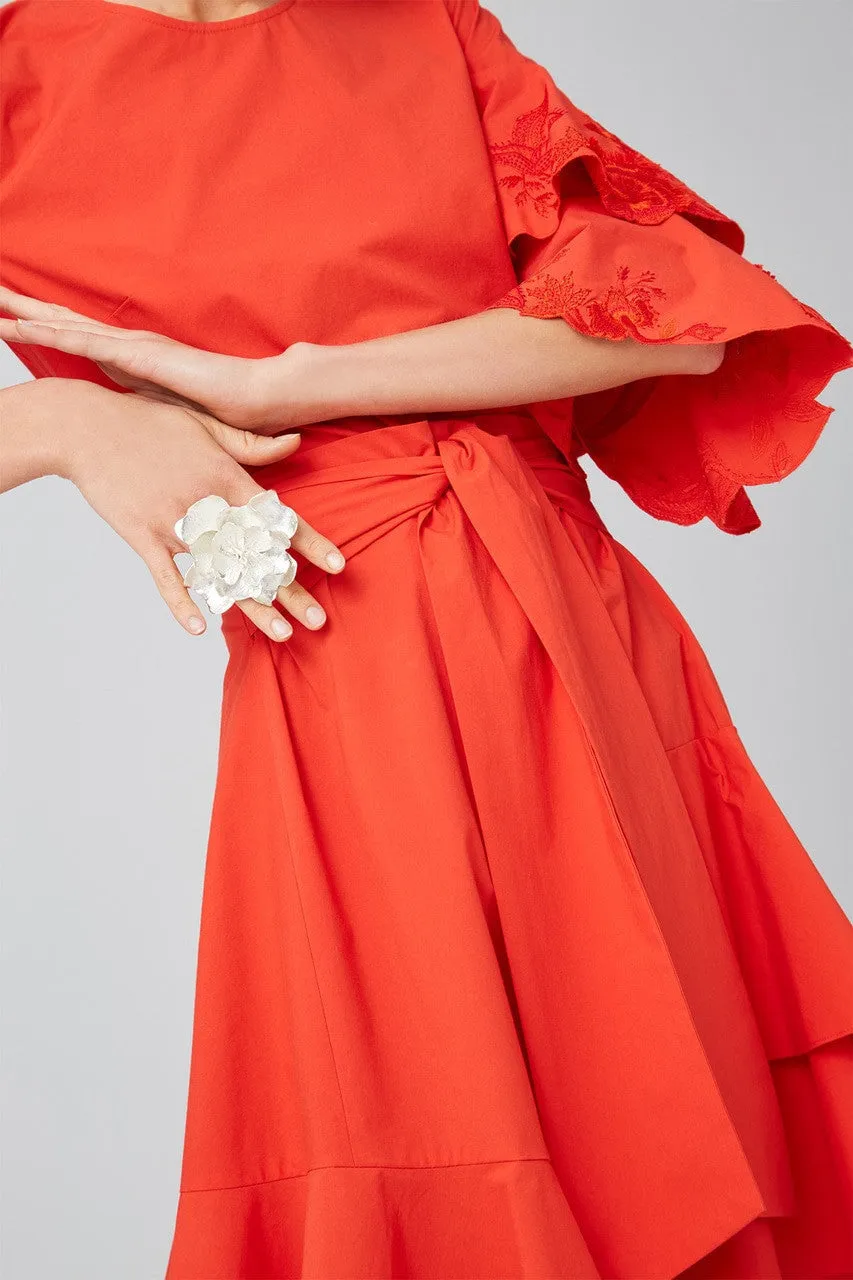 Cotton Poplin Tie Front Skirt
