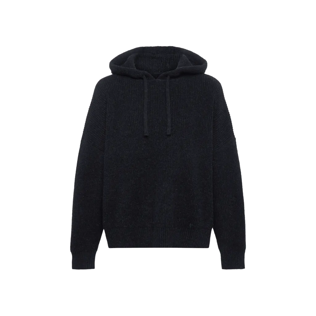 Cozy Knit Ribbed Sweater Hoodie | Black