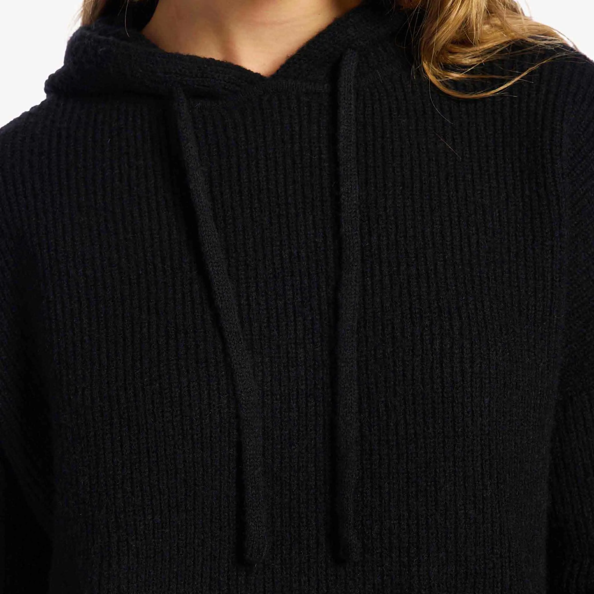 Cozy Knit Ribbed Sweater Hoodie | Black