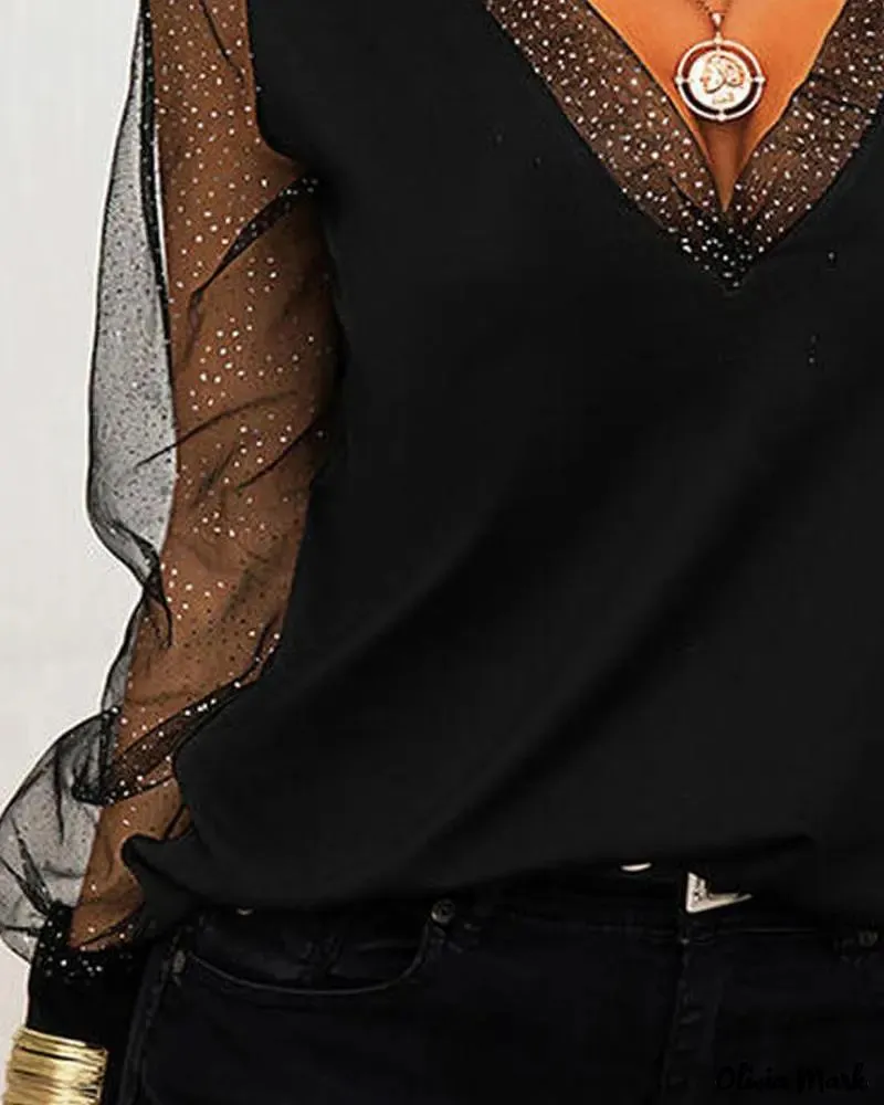 Deanwangkt - Contrast Mesh Long Sleeve Top