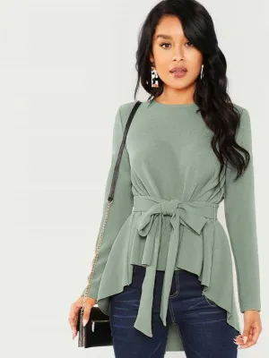 Dip Hem Belted Top