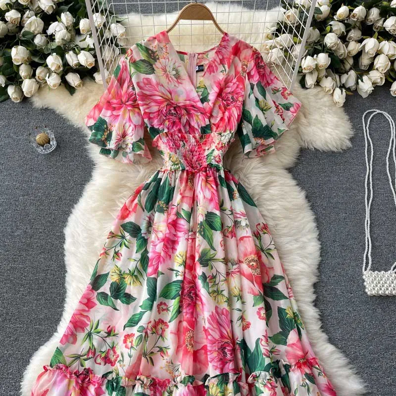 Elegant Trendy Fairy Printed Chiffon Summer Holiday Women's Dress