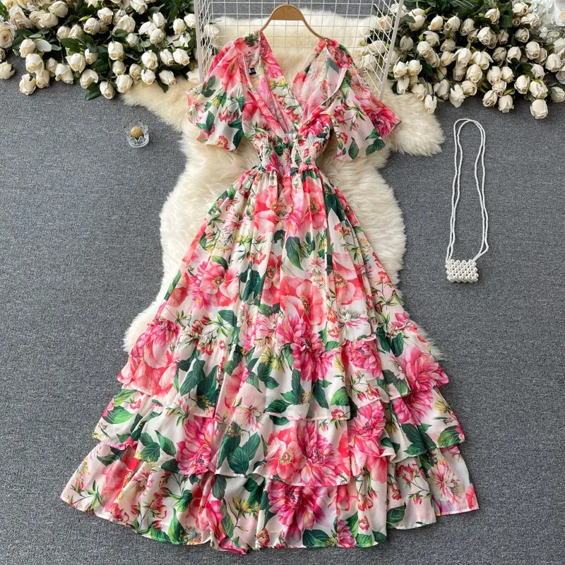 Elegant Trendy Fairy Printed Chiffon Summer Holiday Women's Dress