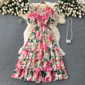 Elegant Trendy Fairy Printed Chiffon Summer Holiday Women's Dress