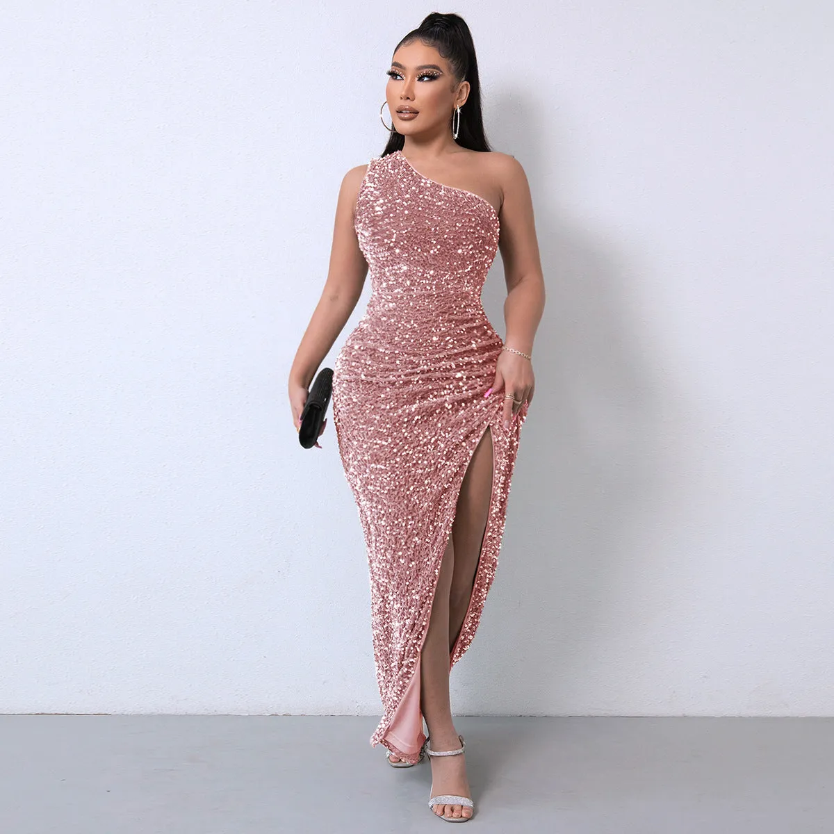 Fashionable Sequin Sleeveless Split Maxi Dress