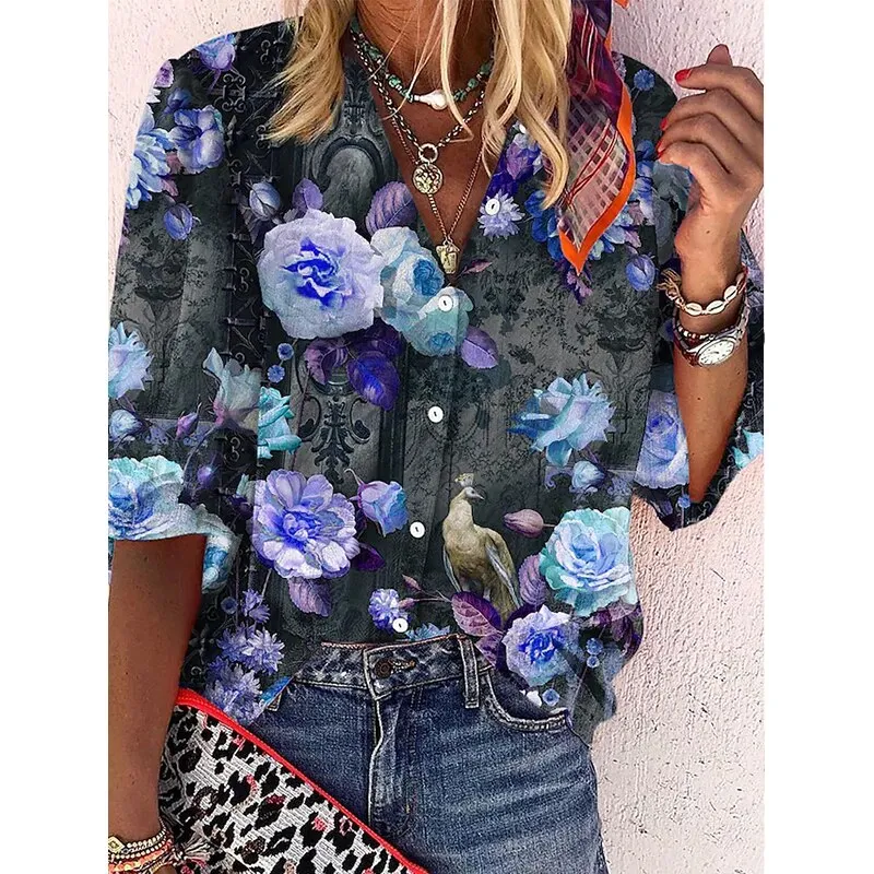 FashionSierra - Elegant Loose Abstraction Print Shirt