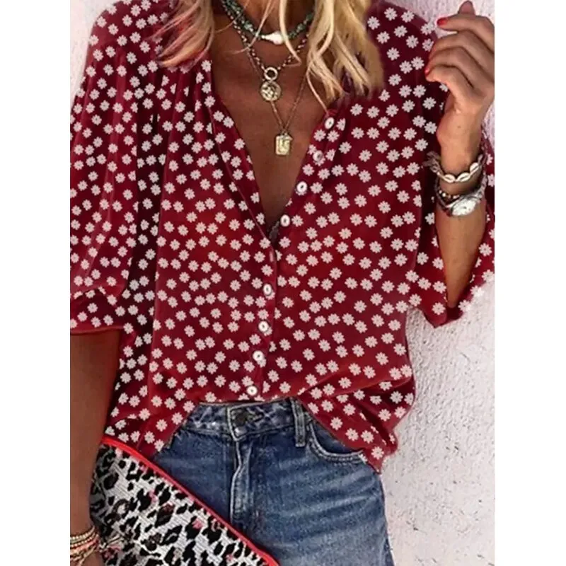 FashionSierra - Elegant Loose Abstraction Print Shirt