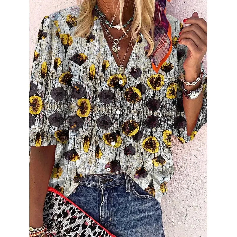 FashionSierra - Elegant Loose Abstraction Print Shirt