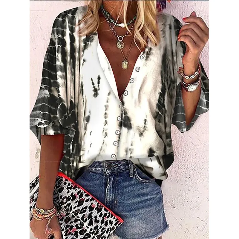 FashionSierra - Elegant Loose Abstraction Print Shirt