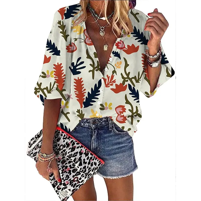 FashionSierra - Elegant Loose Abstraction Print Shirt