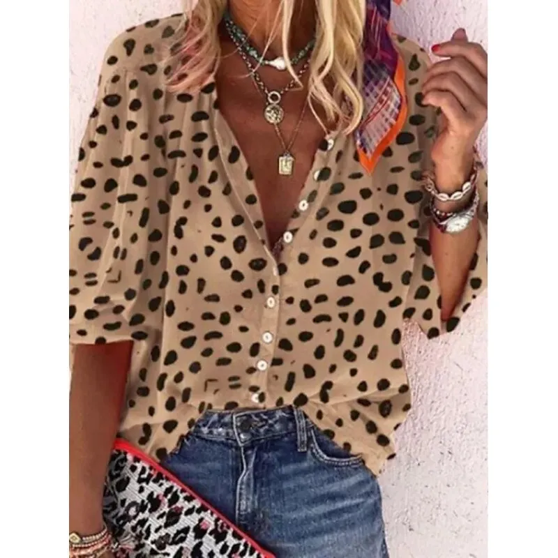 FashionSierra - Elegant Loose Abstraction Print Shirt