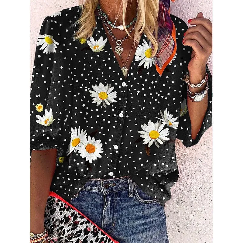 FashionSierra - Elegant Loose Abstraction Print Shirt