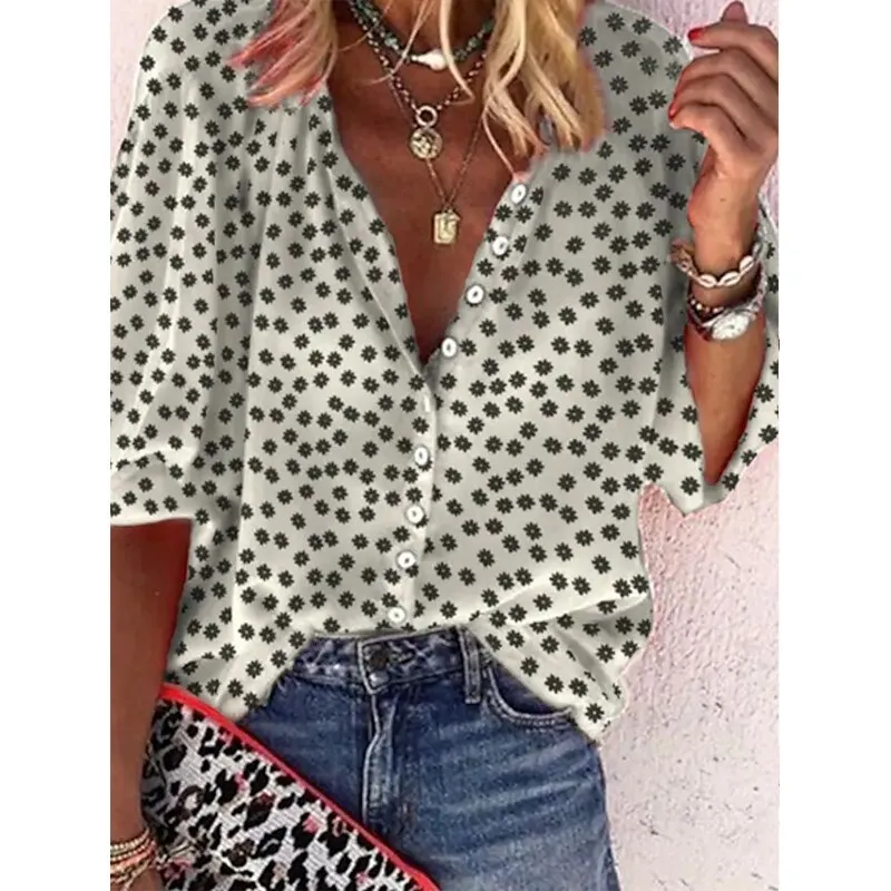 FashionSierra - Elegant Loose Abstraction Print Shirt