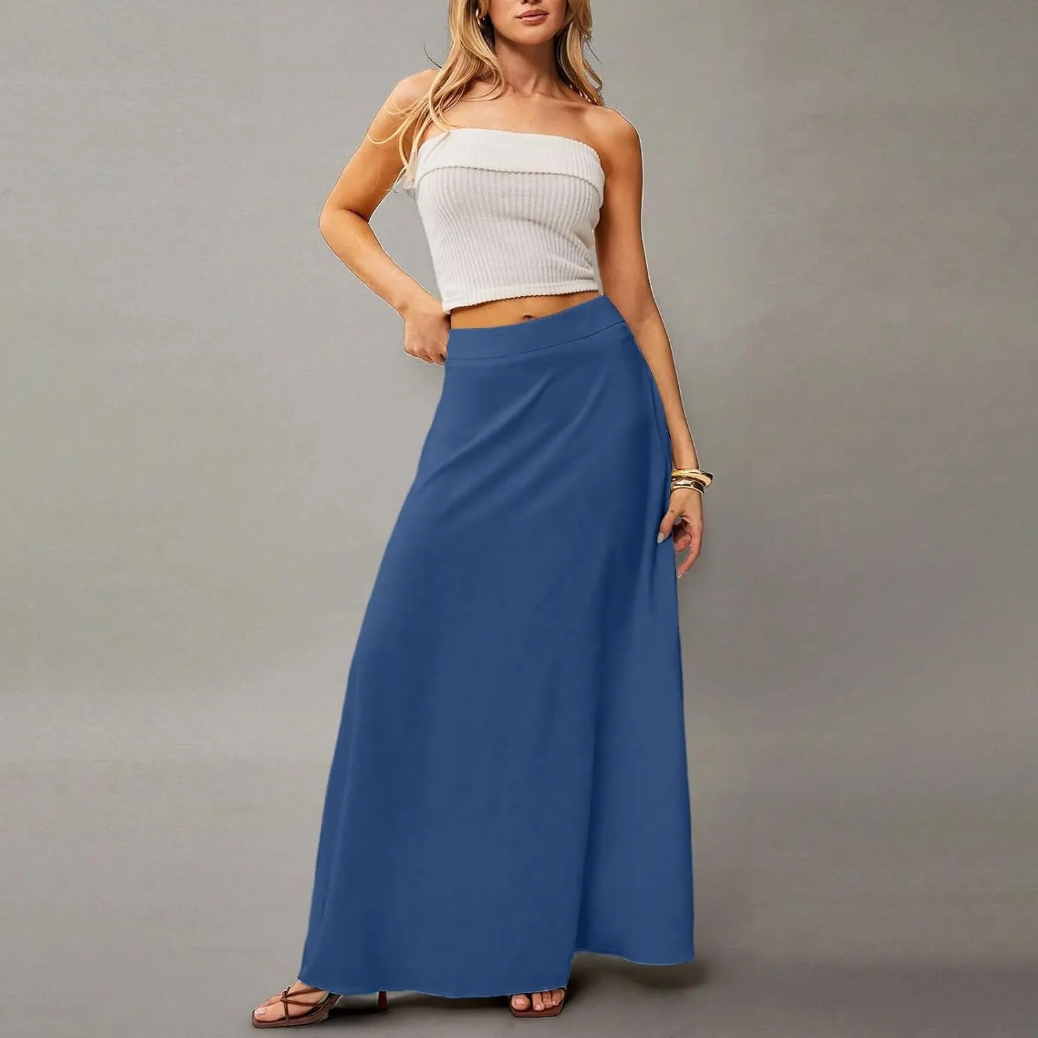 Floral Maxi Skirts for Women Trendy Summer Casual Flowy High Waisted Plus Size Long Boho Work Skirt with Pockets